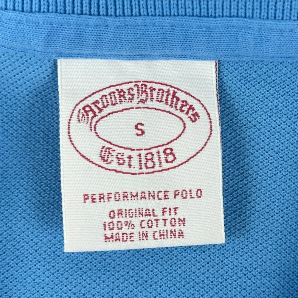 Brooks Brothers Men Small Blue Polo Shirt Performance Original Fit Pink Logo